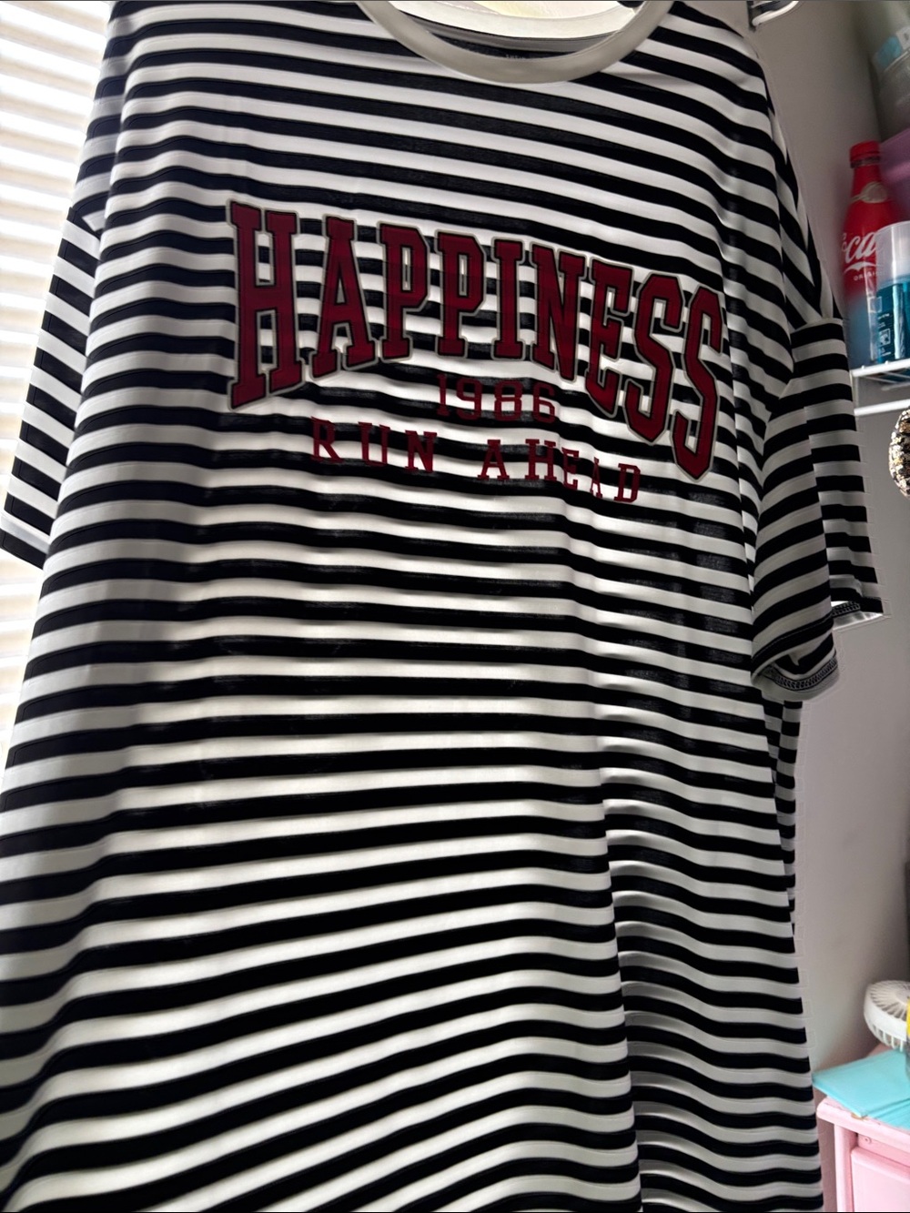 Happiness Striped Tee with Red Logo
